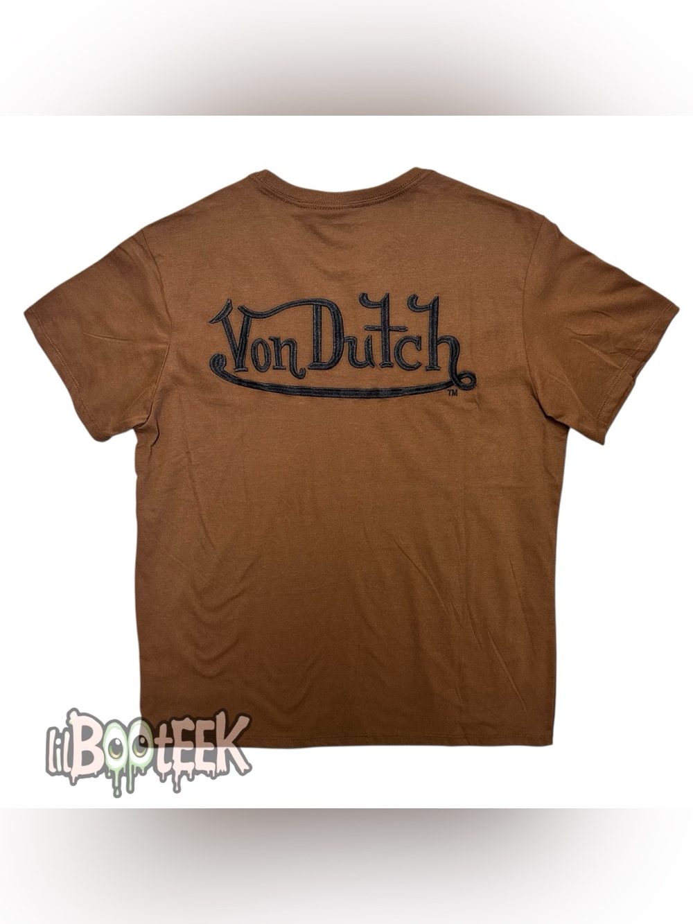 Von Dutch Men's XL Cocoa Brown T-Shirt w Black Front/Back Logo NEW VIRAL Y2K